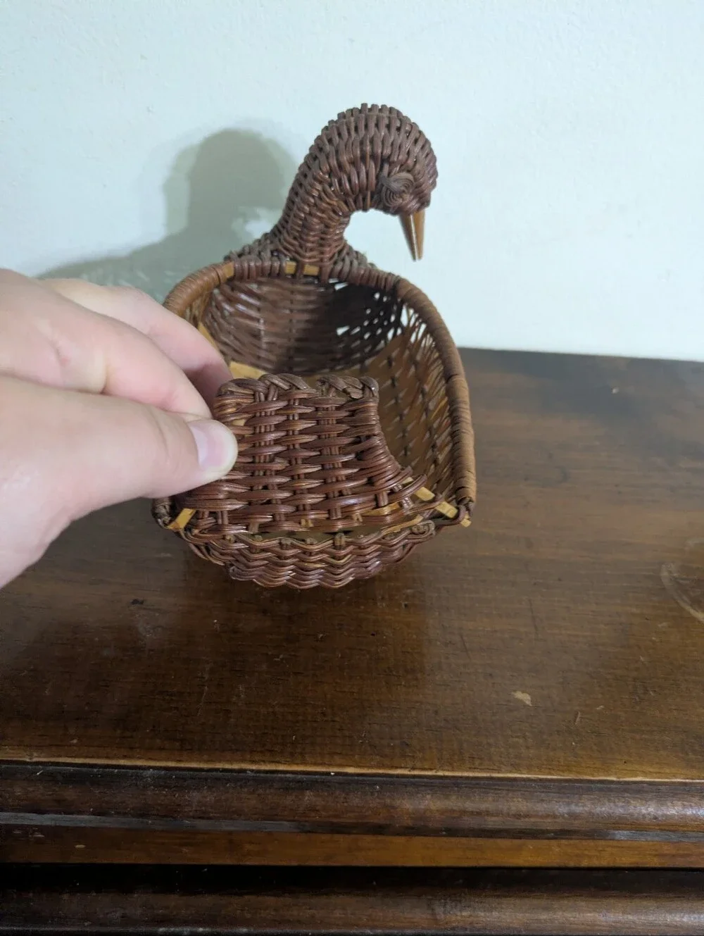 Vintage Woven Wicker Duck Basket | Rattan Boho Farmhouse Decor Cottagecore Farm